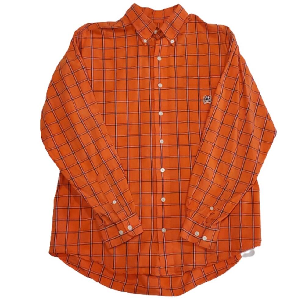 Cinch Orange Plaid Long Sleeve Button Down Western Shirt Medium